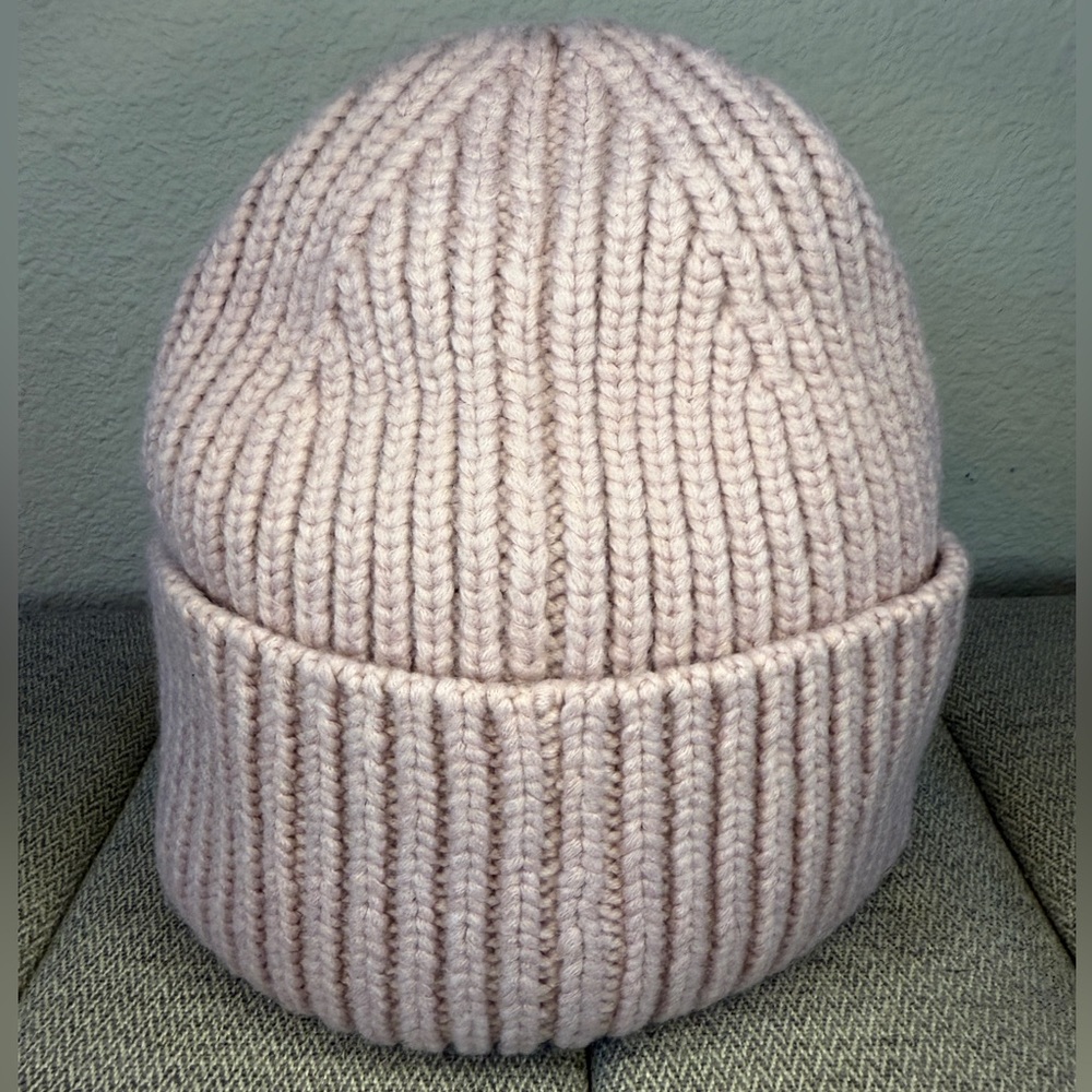 UGG Chunky Knit Beanie Women's in Mauve Pink, Fold Over Cuff w Logo Patch Hat - Picture 4 of 11